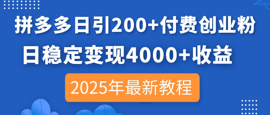 （14217期）拼多多日引200+付费创业粉，日稳定变现4000+收益，2025年最新教程-翎创云终点站