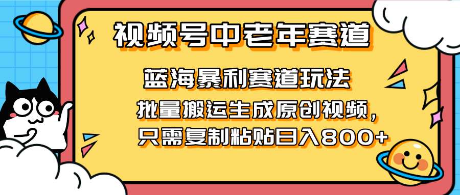（14314期）2025视频号中老年短视频蓝海暴利风口！复制粘贴搬运视频单日赚800+，无…-翎创云终点站
