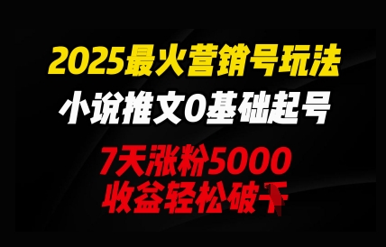 2025最火营销号玩法：小说推文0基础起号，7天涨粉5000，收益轻松破k-翎创云终点站